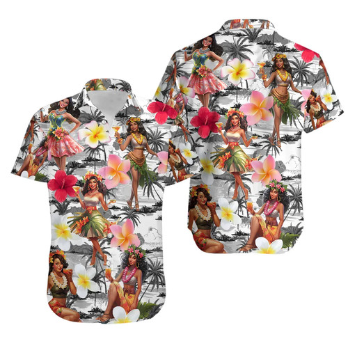 Hula girl hawaiian shirt beach - hawaiian,