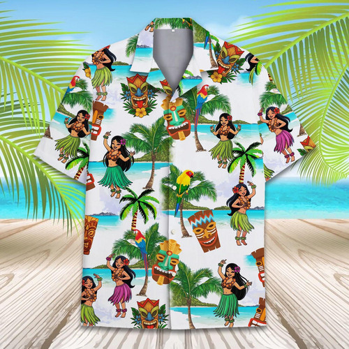Hula girl hawaiian shirt tiki - hawaiian,